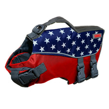 Load image into Gallery viewer, Life preserver vest for dogs with an american flag pattern
