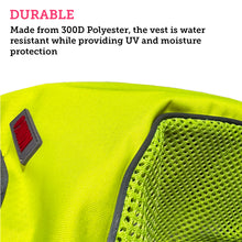 Load image into Gallery viewer, Close up of materials on a safety vest for dogs with a description highlighting its durability
